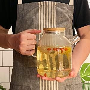 Image of Bellemax Borosilicate Premium Glass Water Jug - 1.8 LTR, Transparent, Hot Cold Water Pitcher with Wooden Lid Water Jug, Iced Tea, Milk and Juice Beverage Carafe, Lemon Kettle 1800ML (TR-09)