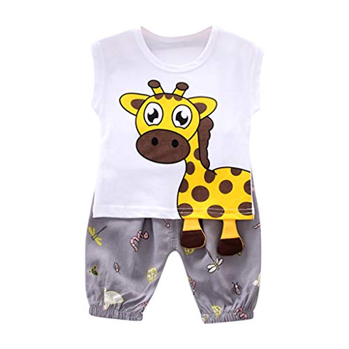 Baby Boys Girls Summer Clothes Set for 0-4 Years Toddler Kids Newborn Cartoon Giraffe Vest Tops and Cotton Shorts 2Pcs Outfits (White, 12-18 Months)
