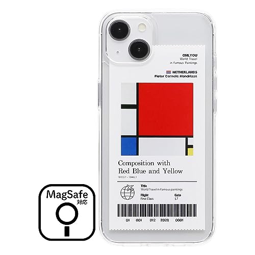 ONLYOU iPhone SE3 第3世代 ケース 韓国 magsafe対応 マグセーフ ケース 絵画 アート デザイン ピエト・モンドリアン Composition with Red Blue and Yellow クリア 透明 カバー レディース メ