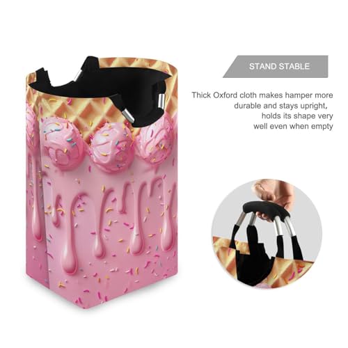 YETTASBIN Ice Cream Cone Laundry Hamper, Waterproof Foldable Laundry Basket Large Dirty Clothes Toys Storage Basket with Handle for Bathroom, Bedroom, Laundry Room, Playroom - Thumbnail 3
