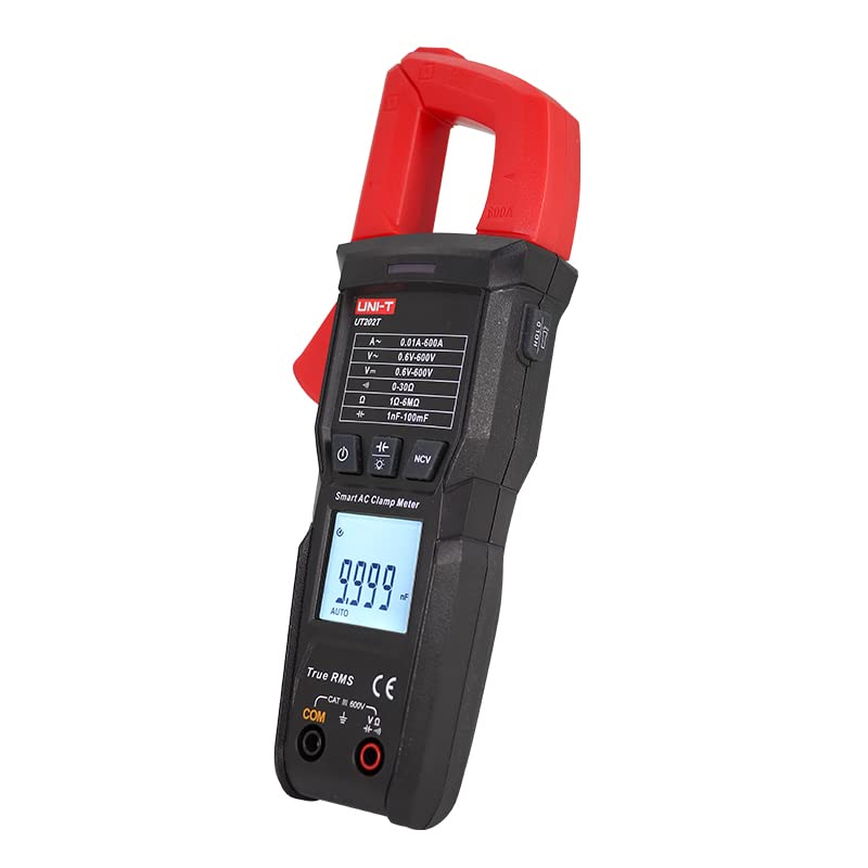 Multímetro pinza amperimétrica digital UNI-T UT202B UT202BT 600A AC y DC con medición de voltaje, temperatura y frecuencia, rango automático (modelo UT202T) miniatura 4