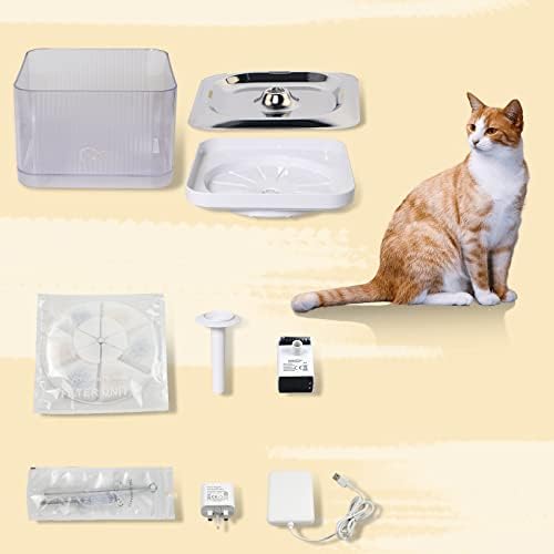DOEL Wireless Cat Fountain 3L/100oz Ultra Quiet Small Dogs Automatic Water Dispenser with Filter 304 Stainless Steel Dish