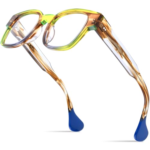 Image of HEPIDEM Multicolor Acetate Glasses Frame Women Oversize Vintage Round Eyeglasses Optical Spectacles 9271