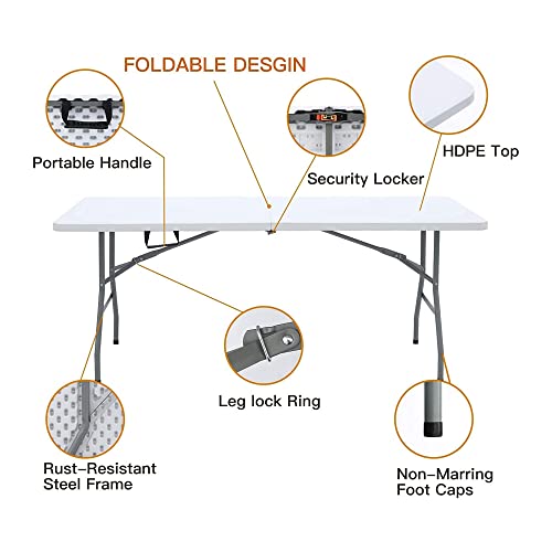Lakhow Up041 6 Foot Long Portable Plastic Folding Multipurpose Utility Picnic Table With Powder Coated Steel Legs And Built In Carry Handle, White #TOP4