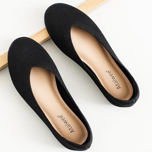 Ataiwee Women's Wide Width Flat Shoes - Dressy Knitted Soft Breathable Cute Slip-On Ballet Flats.4