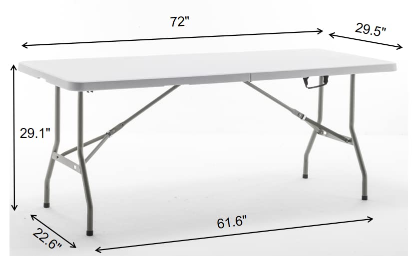 Image of BTExpert Set of 2, Fold-in-Half Folding Utility Table 6 Feet 72 inchx 29.5 inch Lightweight Portable Carrying Handle Indoor Outdoor Picnic Camping Office Home Party Wedding Event Easy Clean Store Care White