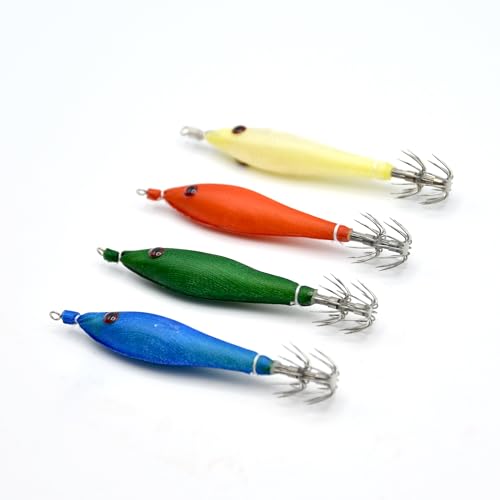 Jatsui Kit Totanare Tataki Full Color Jatsui – Set 4 Pezzi Multicolor | Esche Verticali Per Calamari E Totani | Ideali Per Pesca Tataki E Eging Da Barca (Giallo - Rosso - Verde - Blu) - 3