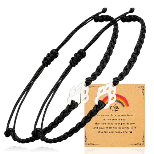 Pet Memorial Gifts for Loss of Dog, Paw Print Rainbow Sympathy Bridge Card Bracelet for Beloved Dog Cat Pet Died Cats Death Dogs Lost Memorial Bracelet for Lover Friendship Bereavement Thoughtful Gift