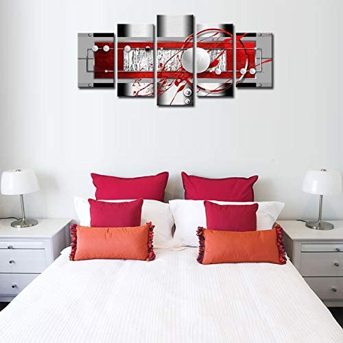 Awlxphy Decor-Abstract Canvas Wall Art Large Red Black Grey For Living Room Decor 5 Pieces Framed Painting Modern Simple Circle Round Line Hd Print Artworks Giclee(White, W80'' X H40'') #TOP5