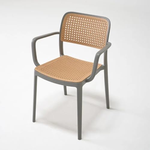 Image of Creative Grey Cafe Chair with Woven Rattan Look - Lightweight, Elegant and Ideal for Coffee Shops, Homes, and Commercial Use (Pack of 1)
