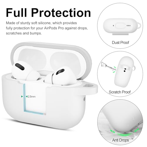 Image of for AirPods Pro 2nd 1st Generation Case Cover with Keychain, Protective Soft Silicone Skin Accessories for Apple AirPods Pro Charging Case 2022 /2019, Front LED Visible, White