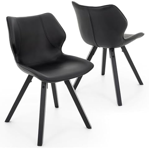 Brage Living Dining Chairs Set of 2, Modern PU Leather Kitchen Dining Room Chairs, Upholstered Armless Side Chairs with Solid Wood Legs (Black) Cover