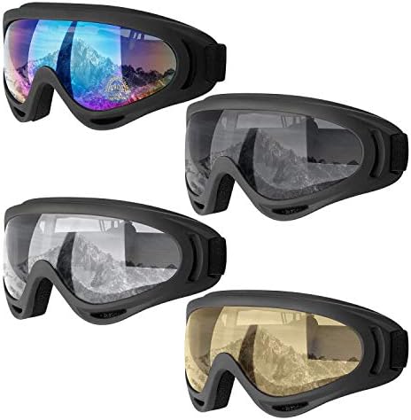 Dapaser 4 Pack Ski Goggles, Snowboard Goggles for Adults Men Women Youth Kids Boys Girls, Soft Motorcycle Atv Winter Sport Goggles with Anti Fog Glare UV 400 Protection, Wind Resistance Snow Goggles…