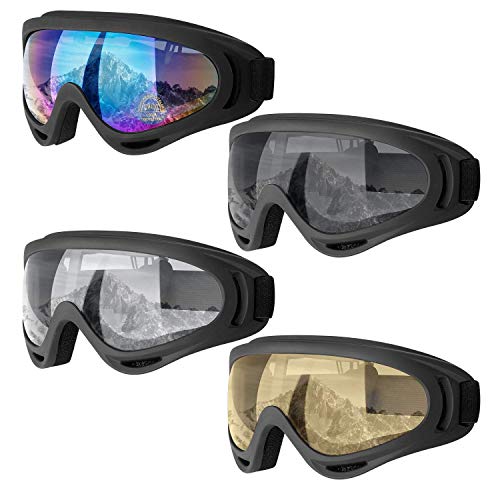 Dapaser 4 Pack Ski Goggles, Snowboard Goggles for Adults Men Women Youth Kids Boys Girls, Soft Motorcycle Atv Winter Sport Goggles with Anti Fog Glare UV 400 Protection, Wind Resistance Snow Goggles