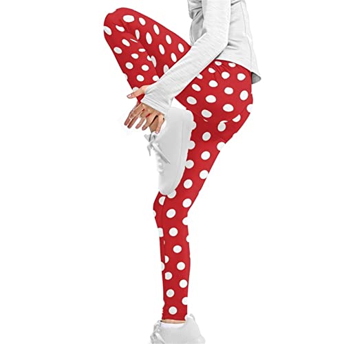 Renewold Polka Dot Red High Waist Girls Leggings Athletic Leggings Kids Legging Child Dance Workout Running Yoga Pants Comfort Tights For Party Beach Trip #TOP3