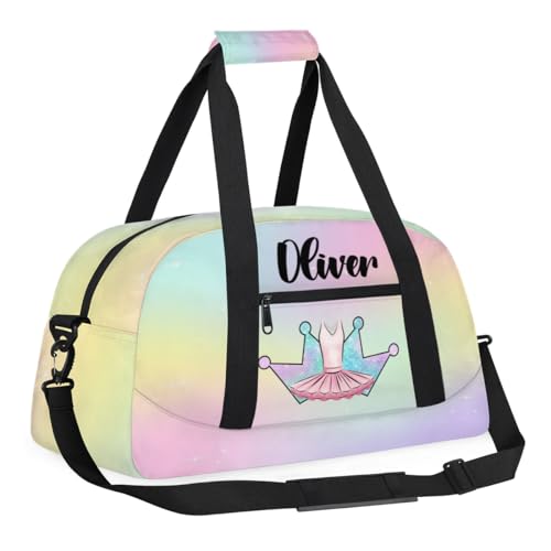 Custom Dance Bag Gymnastics Bag for Girl, Personalized Duffel Bag Sport Gym Bag Carry On Weekender Travel Bag Gift for Girl Colorful Crown Ballet Dress23