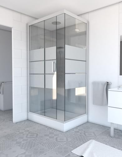MARWELL Komplettdusche Grey River – Dusche 80 x 110 x 215 cm – Eckdusche mit Fronteinstieg – Duschkabine mit Aluminiumprofilen – Fertigdusche mit Einstiegshöhe 15 cm – Glasdusche Modernes Design