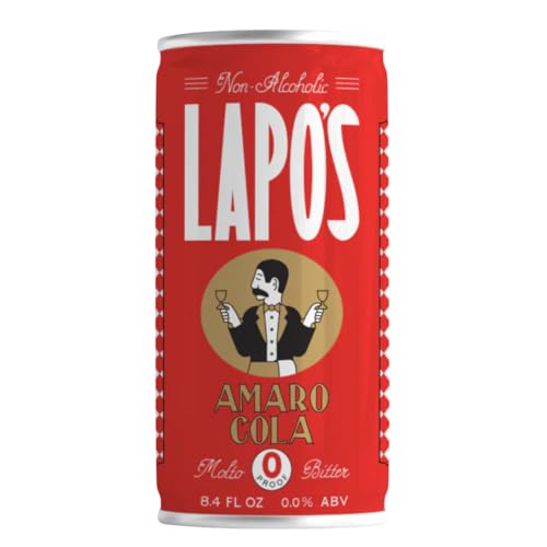 Lapo’s Amaro Kola Spritz, Non Alcoholic Cocktail & Mocktail, Licorice, Cinnamon, Orange Blossom & Pine Notes, Kola Nut Flavor, Alcohol Free, Ready to Drink, Plant Based, 8.4 FL OZ Cans, 4 Pack
