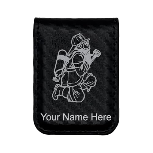 LaserGram Slim Magnetic Money Clip, Fireman with Hose, Personalized Engraving Included (Carbon Fiber Black with Silver)