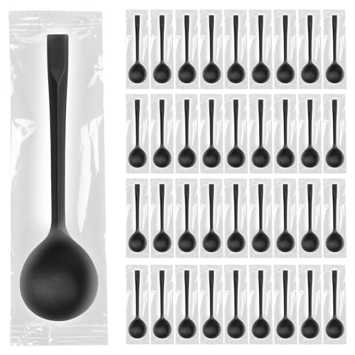 100 Pièces Cuillères Réutilisables 14.2cm, Mini Cuillère Haute dureté Noir,Petite Cuillère à Dessert,Couvert Idéales pour Anniversaires, Pique-niques,...