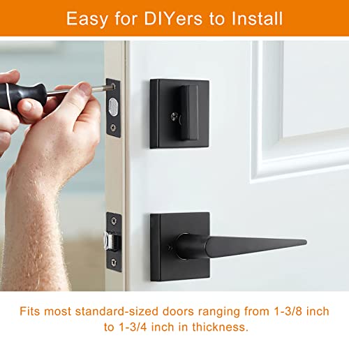 Natsukage Front Door Handle Set Heavy Duty Double Door Lock Set Matte Black Double Door Handle Set With Dummy, With Single Cylinder Deadbolt And Lever Handle, Reversible For Right & Left Handed Doors #TOP3