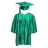 Happy Graduates Medium Kelly Green Shiny Child Graduation Cap, Gown, Tassel and 2026 Charm Set, Kindergarten Graduation Cap And Gown Set, For Kids And Preschool