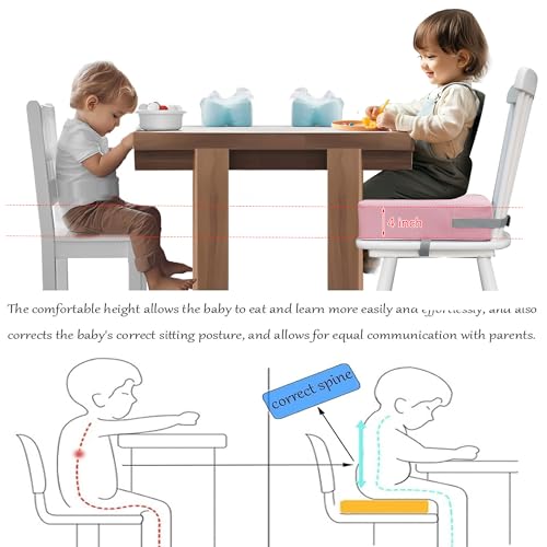 Image of Eiury Booster Seat for Kitchen Chair, Toddler Booster Seat for Dining Table, Waterproof PU Leather Kids Seat Cushion with Adjustable Straps, Non-Slip Bottom, Wipeable Seat Pad,Pink