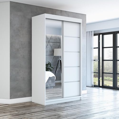 A&J MöbelLand Schwebetürenschrank GAPI Kleiderschrank 2-türig mit Spiegel, Garderobe 120 cm (Weiß/weiß/weiß) A&J MöbelLand Schwebetürenschrank GAPI Kleiderschrank 2-türig mit Spiegel, Garderobe 120 cm (Weiß/weiß/weiß)