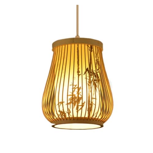 Lustre style naturel avec abat-jour parchemin chinois et suspension bois 18x23