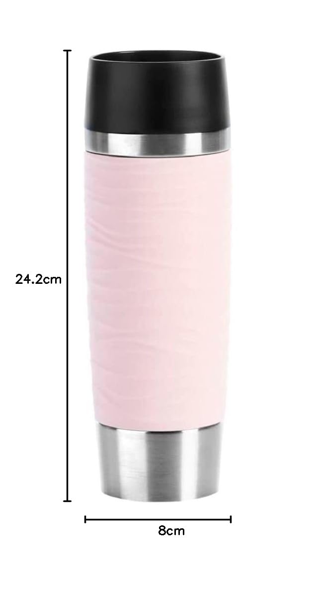 Emsa Travel Mug Waves Grande N20120 - Vaso térmico (0,5 L, hasta 6 horas de calor y frío durante 12 horas, 100% hermético, apertura de 360°, cierre de presión rápida), color rosa
