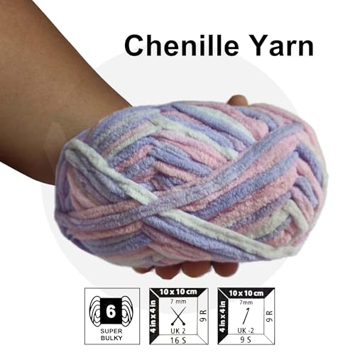 Image of VCR Bubblegum Tri-Color, 100 Grams Hank, 60 Meters Length, Premium Polyester Ball for Crochet and Knitting, Pack of 1 Yarn, Soft and Bulky Fur Suitable for DIY