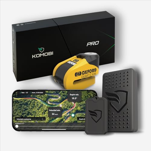 KOMOBI Pro Lock GPS para Moto con Localizador Antirrobo, Alarma y Seguimiento en Tiempo Real, Aviso al Móvil, Incluye Candado Antirrobo para Motocicleta