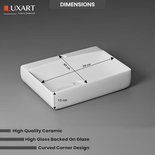 Image of LUXART Ceramic Wall Mount & Table Top Bathtroom Basin - 22 x 16 x 5 Inc Glossy Finish Wall Hung & Countertop Designer Vessel Sink - Over counter Wash Basin For Hotel Home Living Room