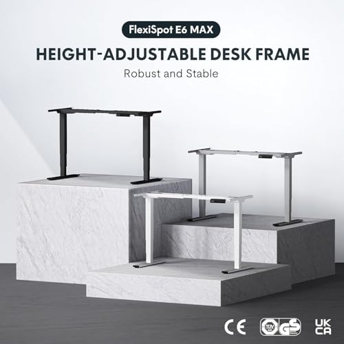 FLEXISPOT E6 MAX ONE PIECE Electric Standing Desk with USB Dual Motors 3 Stage Height Adjustable Sit Stand Up with Memory Smart Panel(Black Frame+120x60cm Black Top)