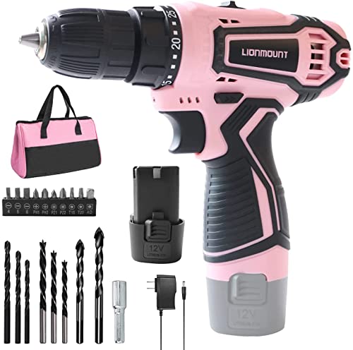 Cordless Drill Driver Kit, Lionmount 12V Drill Kit 21 Piece Driver Kit, Max Torque 40Nm, Cordless Drill with Charger for Home Improvement and DIY Projects