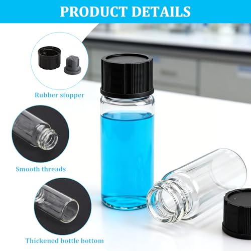 Glasfläschchen 10ml Set 30 Stück Probenröhrchen Mini Glasflaschen Kleine Fläschchen Auslaufsicher Borosilikatglas mit Schraubverschluss Stopfen Etiketten für Proben Flüssigkeit DIY Aufbewahrung