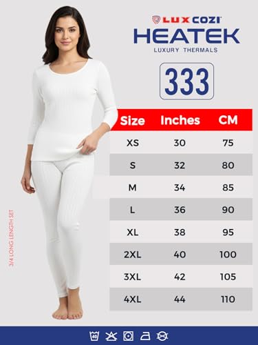 Image of Lux Cozi HEATEK Round Neck 3 /4 Sleeve Top and Bottom Thermal Set for Women | Women Thermal Set