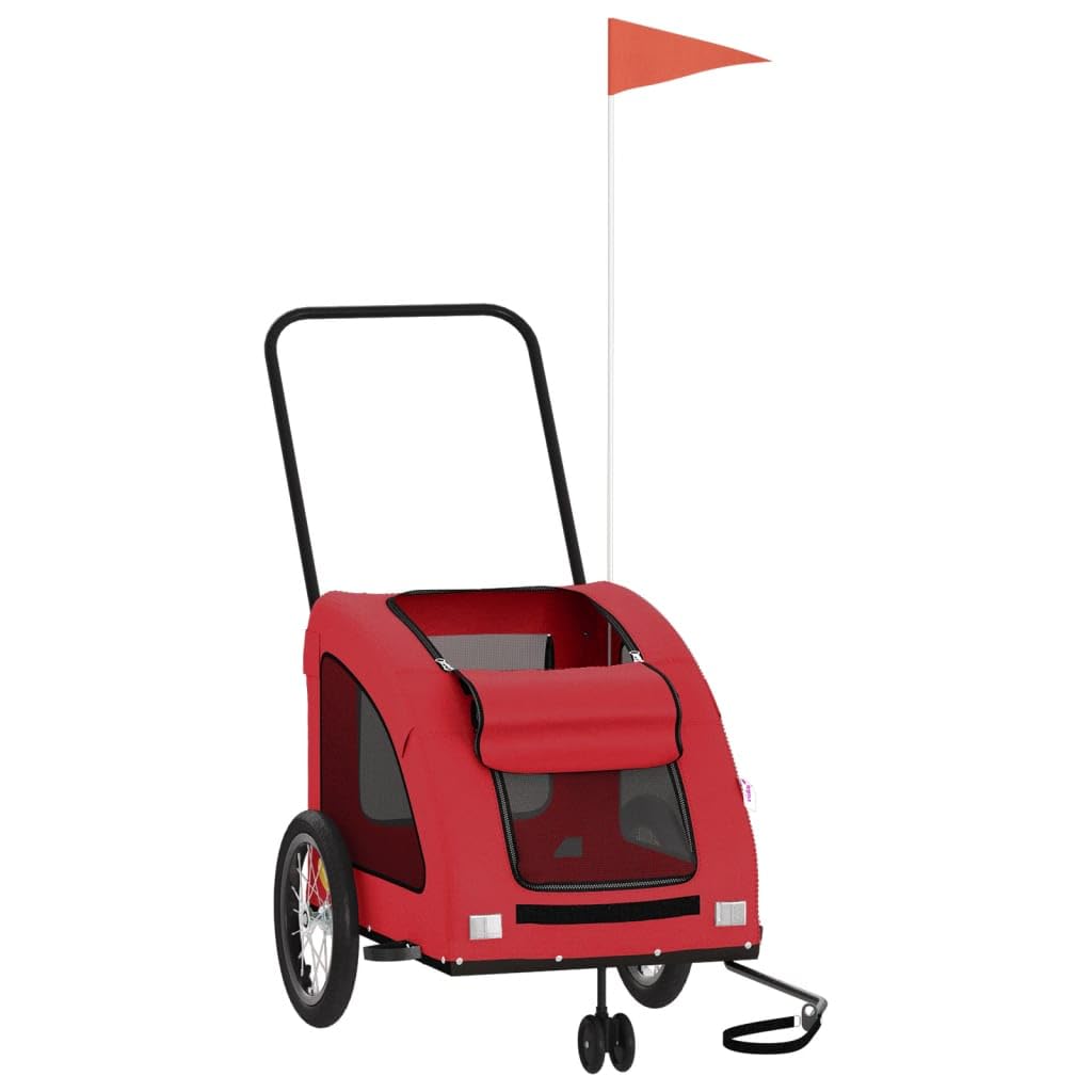 vidaXL Remolque de Bicicleta Mascotas Hierro Tela Oxford Rojo, Remolque para Bicicletas, Remolque para Mascotas, Carrito para Bicicletas