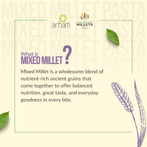 Image of Arham Organic Mix Millet Pasta 180g | Healthy No Maida Pasta | High Fiber & Protein | Non-GMO | No Preservatives | Chemical-Free | Easy & Quick to Cook