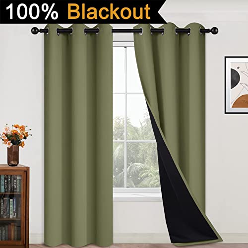 Image of Yakamok Sage Blackout Curtains 84 Inches Long for Bedroom 42 inch Wide 2 Panel | Blackout Curtain Panels for Bedroom, 2 Thick Layers Grommet Top Thermal Insulated Drapes with Black Liner for Living Room
