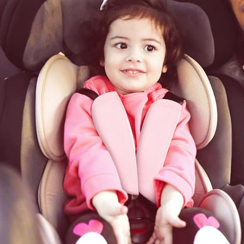 Image of Baby Car Seat Belt Covers for Boys & Girls - Soft Mink Carseat Shoulder Padding & Neck Protector | Stroller Strap Covers for Kids, Comfortable & Durable Car Seat Shoulder Pads, Solid Colors (Pink)
