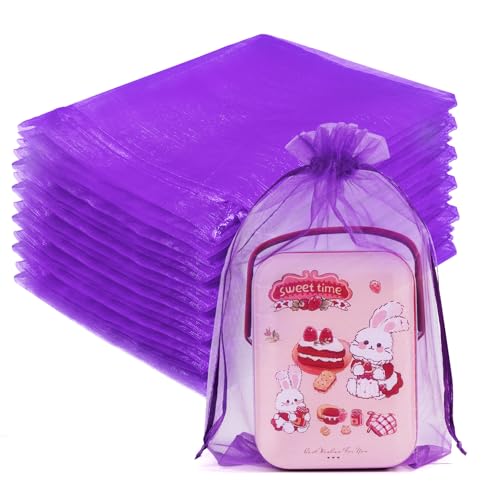 Image of Crweety 50 Pcs 6x9 Inch Purple Organza Bags, Small Mesh Gift Bags Drawstring Elegant Scented Sachet Bag Empty for Graduation, Jewelry Packaging, Wedding Birthday Party Favor & Baby Shower Treats