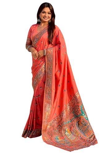 Image of SGF11 Women's Kanjivaram Pure Soft Silk Saree With Unstitched Blouse Piece