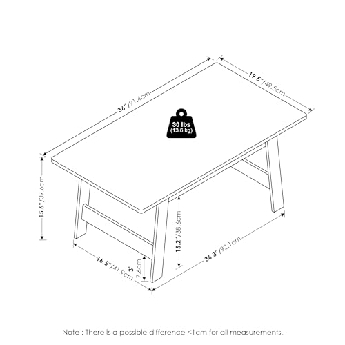 Image of Furinno Beginning Coffee Table, Rectangular Modern Center Table with H-Legs, Side Table, Soft Edges, Easy Assembly, for Living Room, Bedroom, Home Office, White