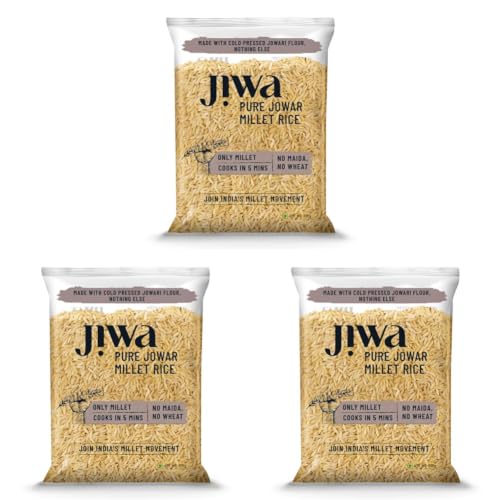 Image of Jiwa Pure Jowar Millet Rice | 500 G | Cooks in 5 Minutes | Ready to Cook | 100% Millet | No Maida, No Atta | Gluten Free (Pack of 3)