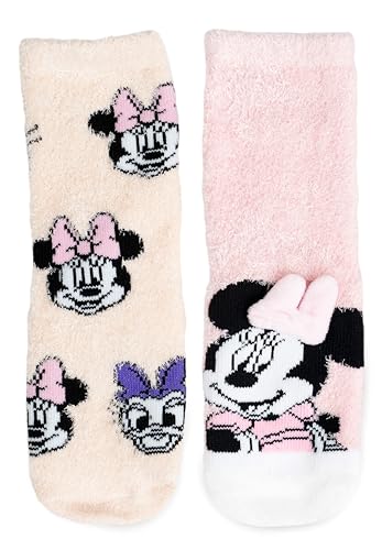 Disney Minnie Mouse 3D ABS Kuschelsocken für Mädchen - Flauschige Kinder Wintersocken Stoppersocken antirutsch Socken Rosa/Beige (2er Pack) (DE/NL/SE/PL, Numerisch, 23, 26, Regular, Rosa/Beige)