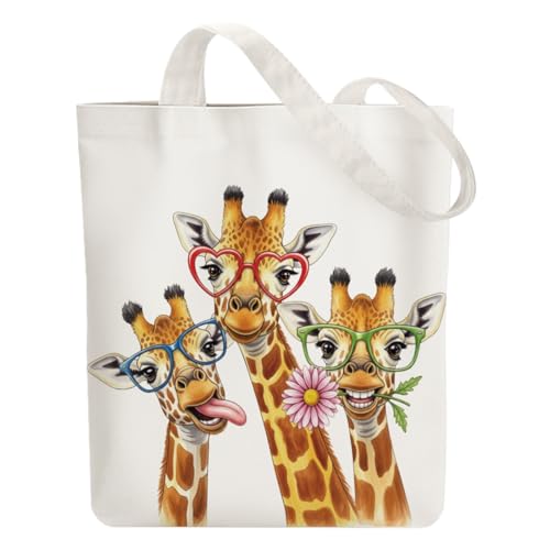 ANATTASOUL Baumwolltasche Personalisiert mit Text in Lustige Giraffe, Leinwand Geschenk Tragetasche für Damen Freundin Mama Schwestern Ehefrau Geburtstag, Muttertag Tasche