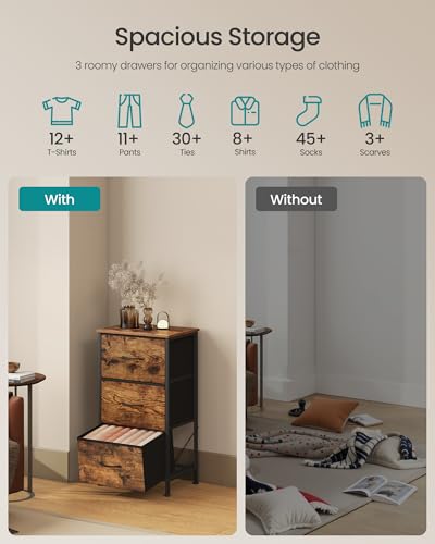 Image of SONGMICS BELLAH Collection - Dresser for Bedroom, Chest of Drawers, Storage Organizer Unit, Closet, Entryway, Steel, 3 Drawers, Industrial, Rustic Brown and Ink Black ULGS313B02S