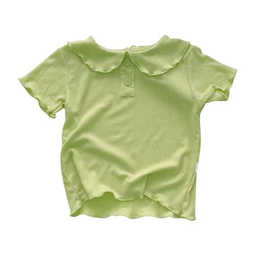 Girls Casual Short-Sleeve T-Shirt Toddler Baby Girls Lapel Button Tops Summer Solid Color Rib Loose Tees