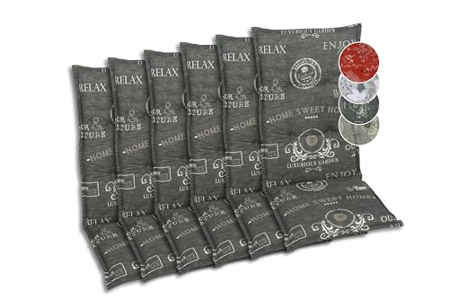 GO-DE Textil Bequeme und attraktive Polsterauflagen für Hochlehner-Gartenstühle (6er-Set, Stempel anthrazit, Hochlehner)